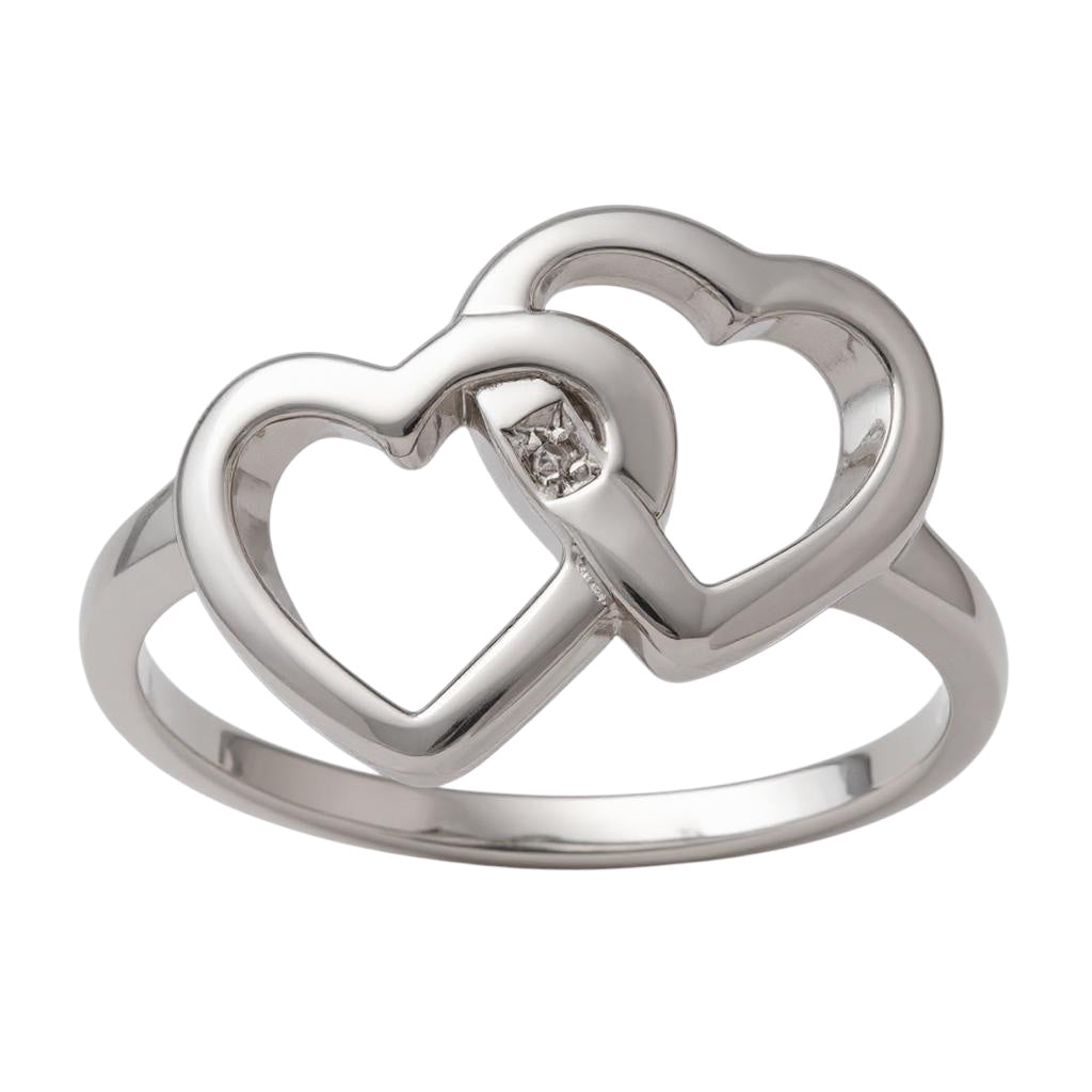 Sterling Silver Intertwined Heart Genuine Diamond Center Ring- Sparkle & Jade-SparkleAndJade.com 