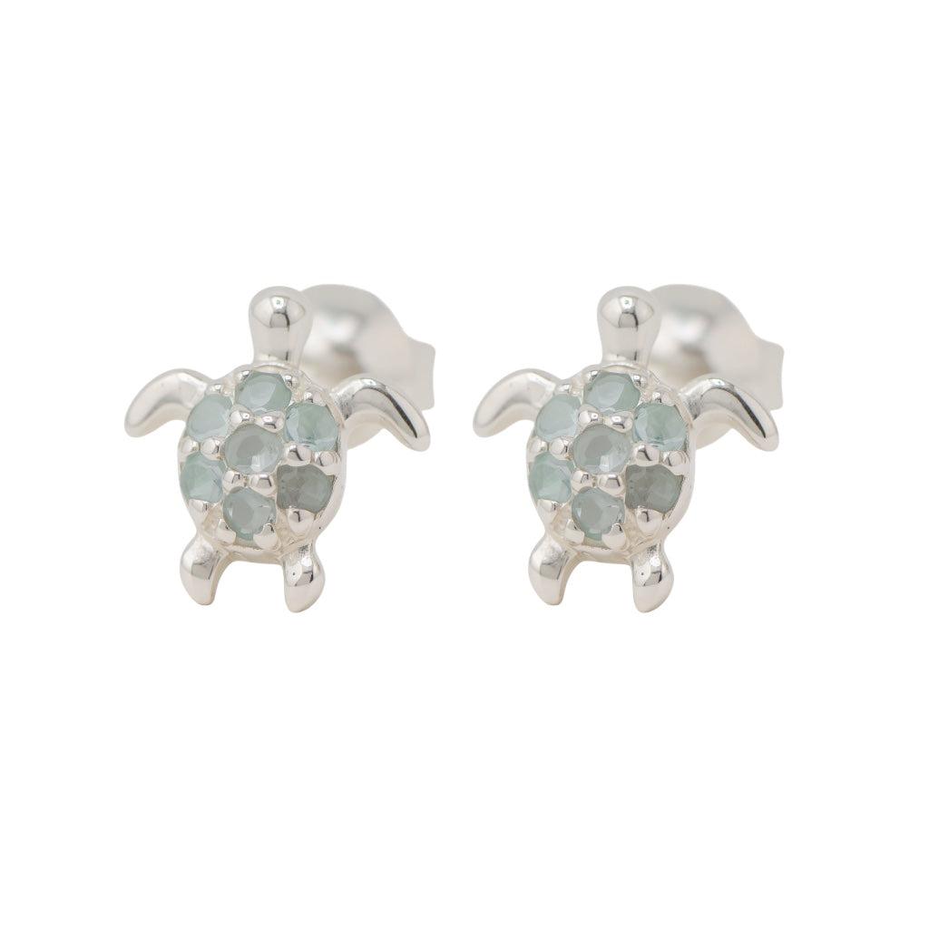 Sterling Silver Light Blue CZ Turtle Post Earrings- Sparkle & Jade-SparkleAndJade.com 