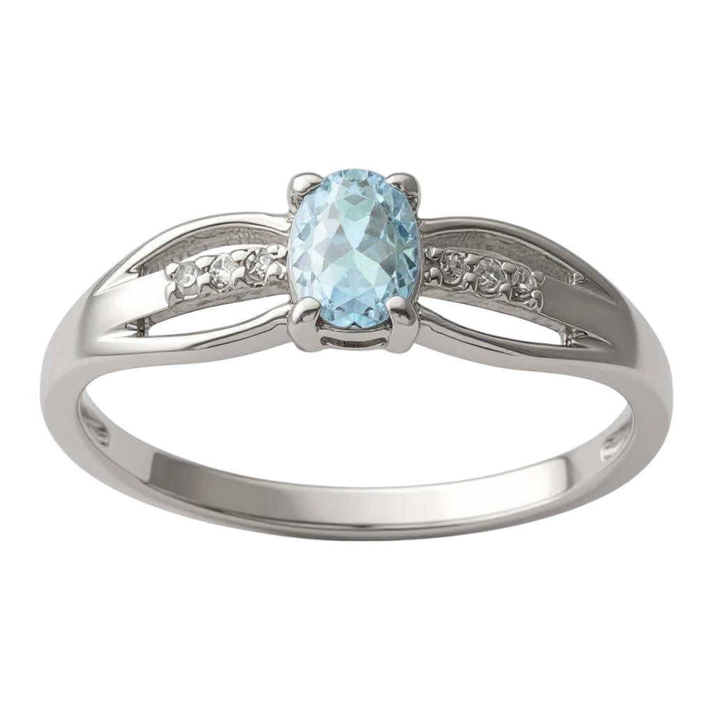 Sterling Silver Oval Gemstone and Diamond Rings- Sparkle & Jade-SparkleAndJade.com 