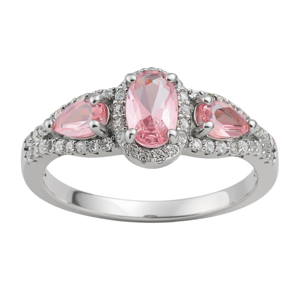 Sterling Silver Pink Nano Crystal and CZ Ring- Sparkle & Jade-SparkleAndJade.com 