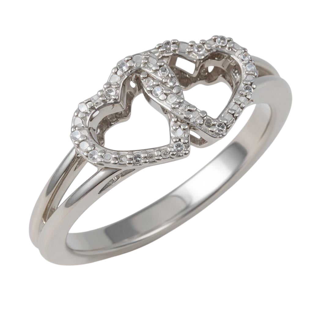 Sterling Silver .05 CTW Diamond Double Heart Design Ring- Sparkle & Jade-SparkleAndJade.com 