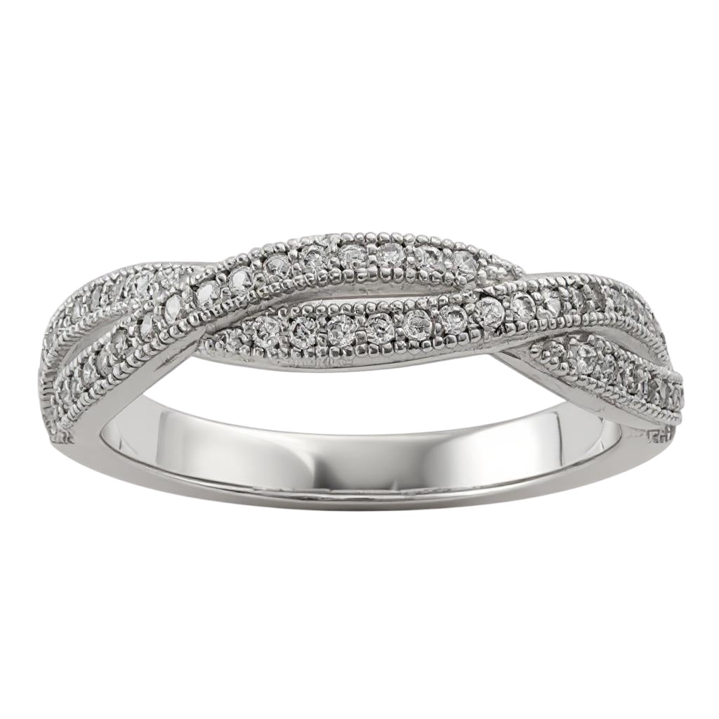 Sterling Silver & CZ Brilliant Embers Twisted Band Ring- Sparkle & Jade-SparkleAndJade.com 