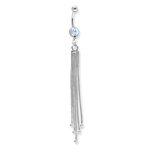 Surgical Stainless Steel Blue Crystal Long Tassel 14g Belly Naval Ring- Sparkle & Jade-SparkleAndJade.com BCVETR160-BL