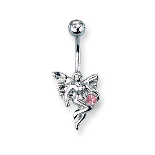 Surgical Stainless Steel Curved Belly Button Ring - Fairy & Pink Crystal- Sparkle & Jade-SparkleAndJade.com BCVGCN130-PK