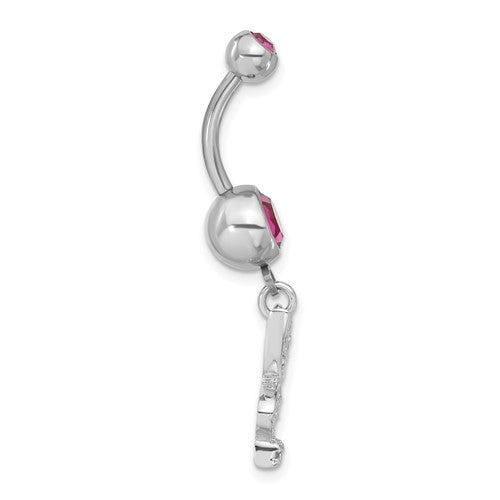 Surgical Stainless Steel Rose Pink & White Crystal Playboy Bunny 14g Belly Naval Ring- Sparkle & Jade-SparkleAndJade.com PBB122
