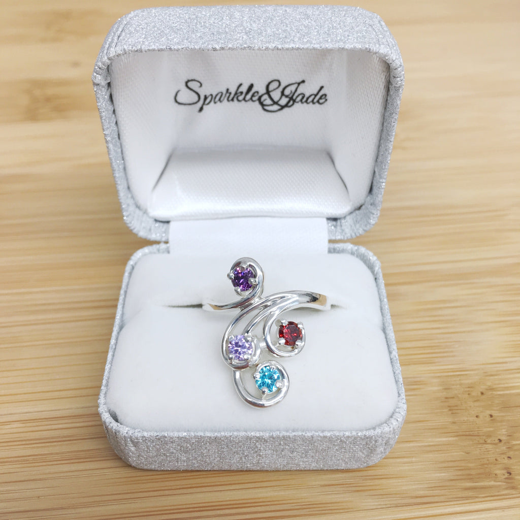 Swirl Statement Mother's Family Birthstone Ring- Sparkle & Jade-SparkleAndJade.com 