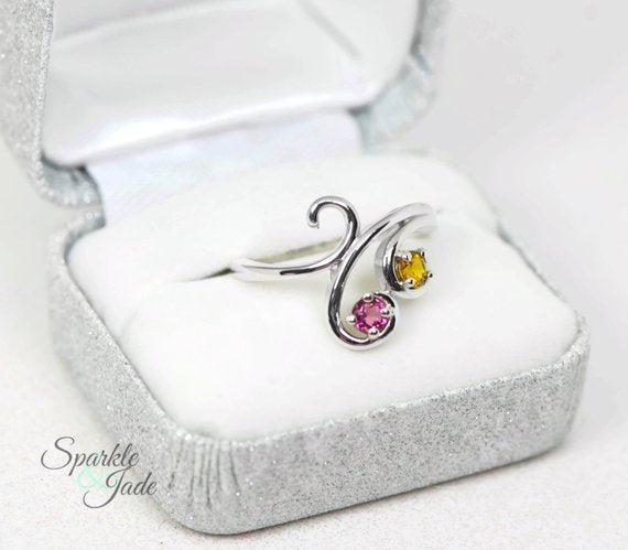 Swirl Statement Mother's Family Birthstone Ring- Sparkle & Jade-SparkleAndJade.com 