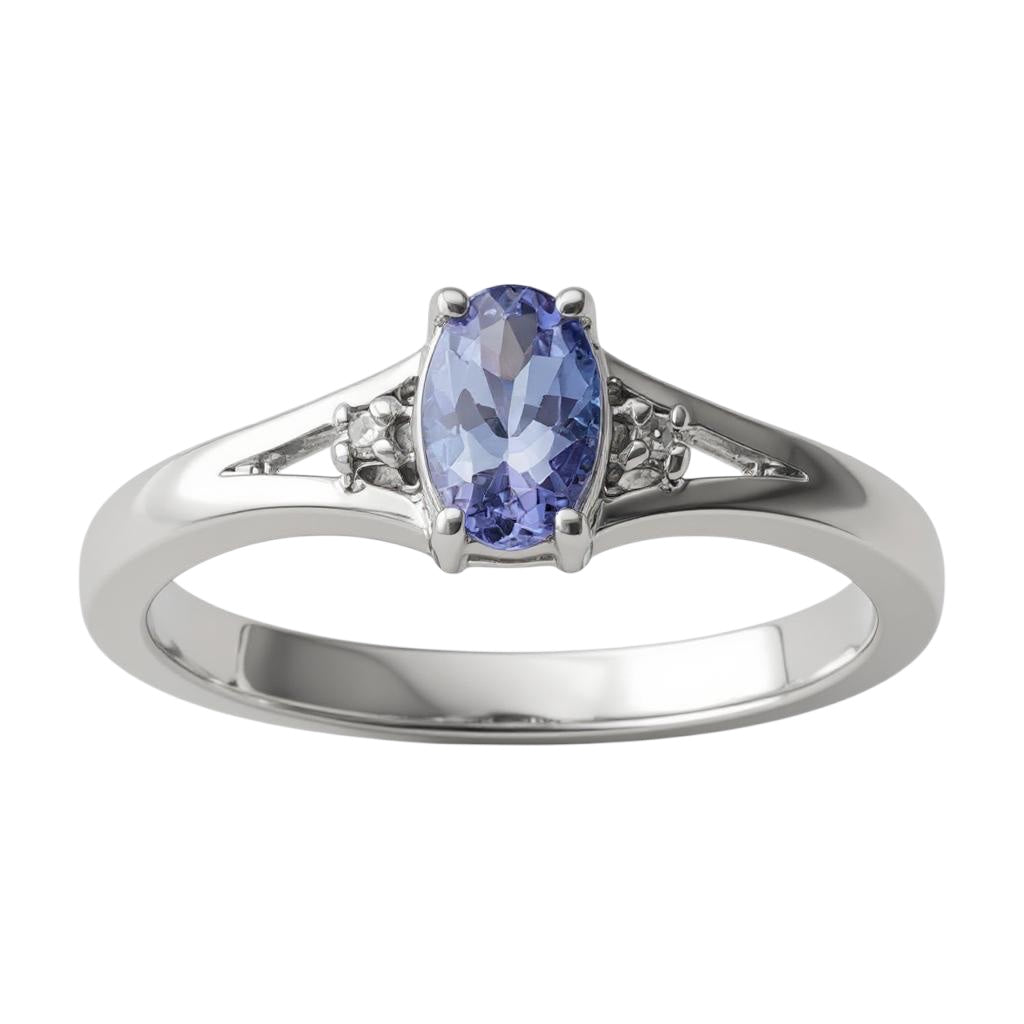 Sterling Silver Oval Tanzanite and Diamond Ring- Sparkle & Jade-SparkleAndJade.com 