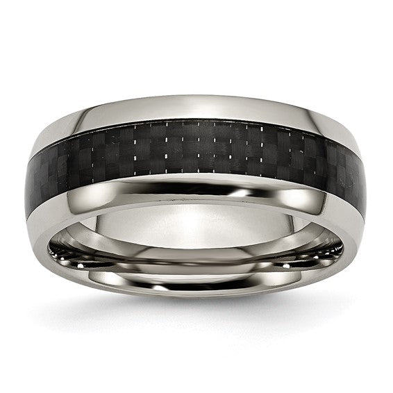 Titanium Polished with Black Carbon Fiber Inlay 8mm Band- Sparkle & Jade-SparkleAndJade.com 