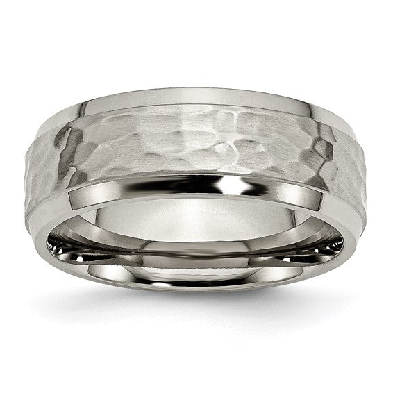 Titanium 8mm Beveled Edge, Hammered And Polished Band- Sparkle & Jade-SparkleAndJade.com 