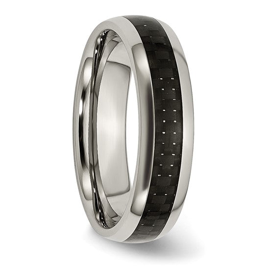 Titanium Polished with Black Carbon Fiber Inlay 6mm Band- Sparkle & Jade-SparkleAndJade.com 