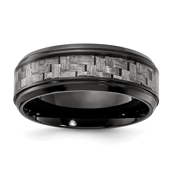 Black Titanium Polished with Grey Carbon Fiber Inlay 8mm Band- Sparkle & Jade-SparkleAndJade.com 