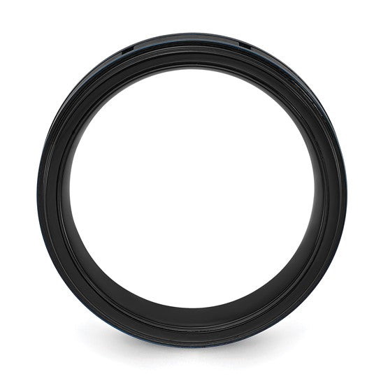Titanium Brushed and Polished Black and Blue IP-plated 8mm Band- Sparkle & Jade-SparkleAndJade.com 
