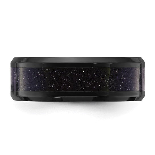 Titanium Polished Black IP-plated with Blue Star Sandstone Inlay Center 8mm Band- Sparkle & Jade-SparkleAndJade.com 