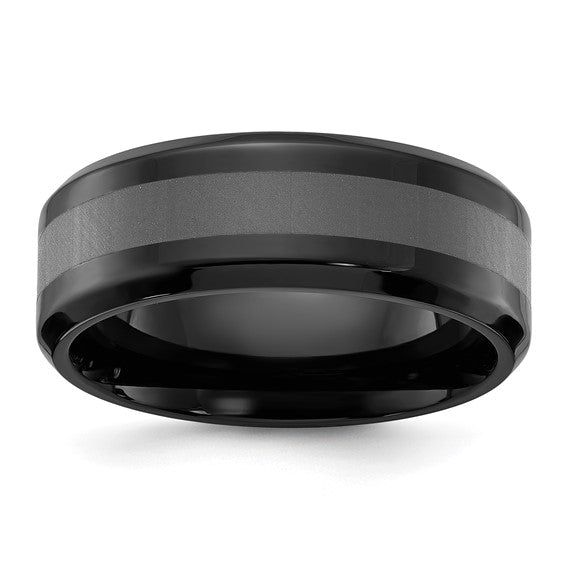 Titanium Polished Black IP-plated Brushed Center 8mm Band- Sparkle & Jade-SparkleAndJade.com 
