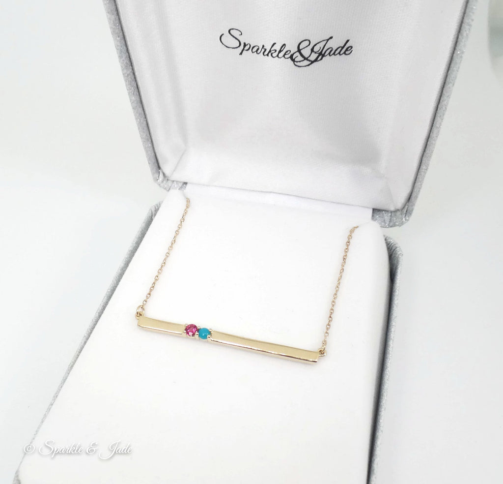 Thin Bar Family Birthstone Necklace - Engravable- Sparkle & Jade-SparkleAndJade.com 