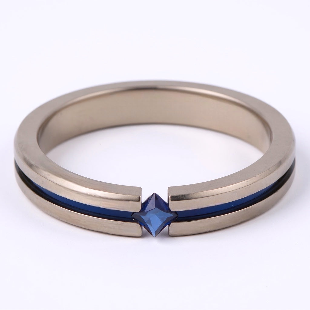 Thorsten NYMERIA Tension Set Blue Sapphire Titanium Band with Blue Stripe - 4mm- Sparkle & Jade-SparkleAndJade.com 