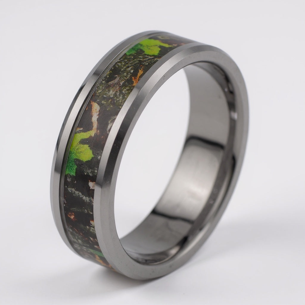 Thorsten OVERGROWTH Realistic Tree Camo Tungsten Carbide Wedding Band with Green Leaves - 8mm- Sparkle & Jade-SparkleAndJade.com 