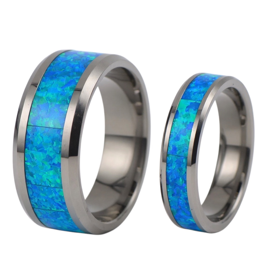Thorsten QUASAR Tungsten Wedding Band with Blue Green Opal Inlay - 4mm - 10mm- Sparkle & Jade-SparkleAndJade.com 