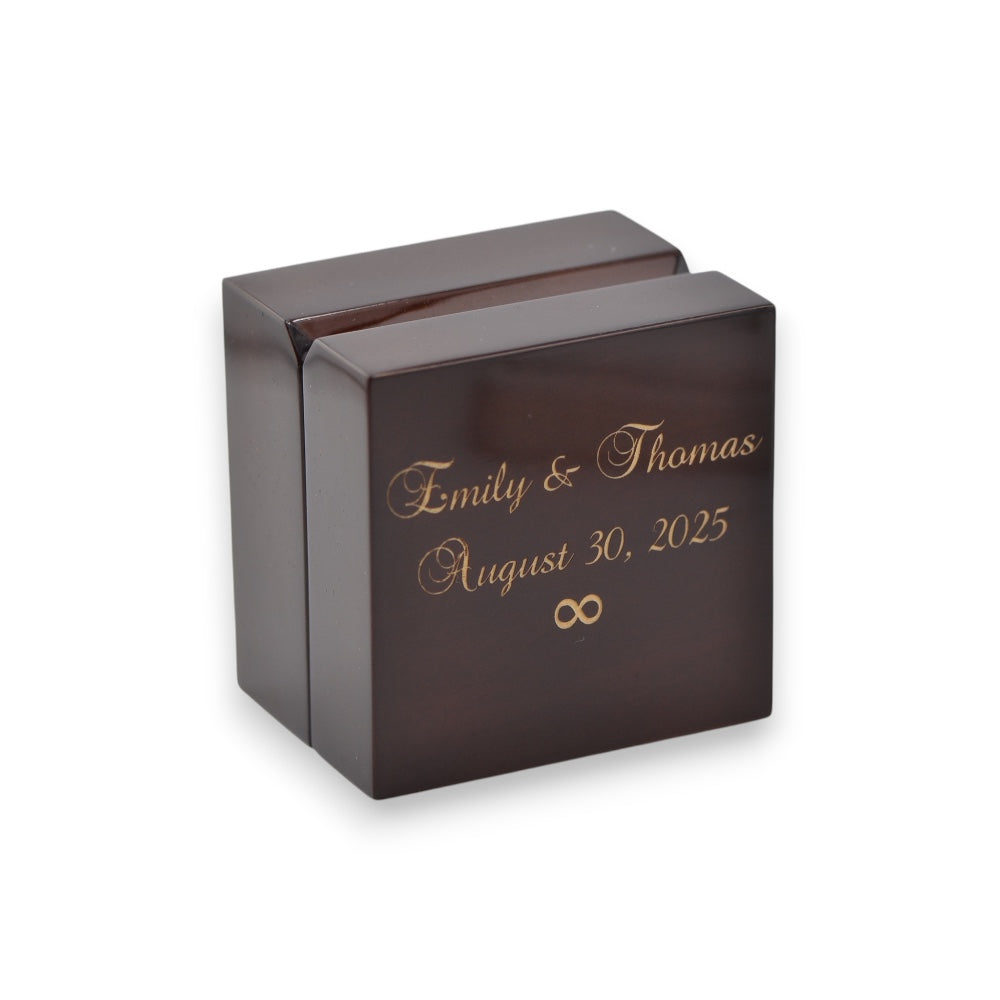 Light up Engravable Chocolate Dark Wood Wedding Ring Box- Sparkle & Jade-SparkleAndJade.com 