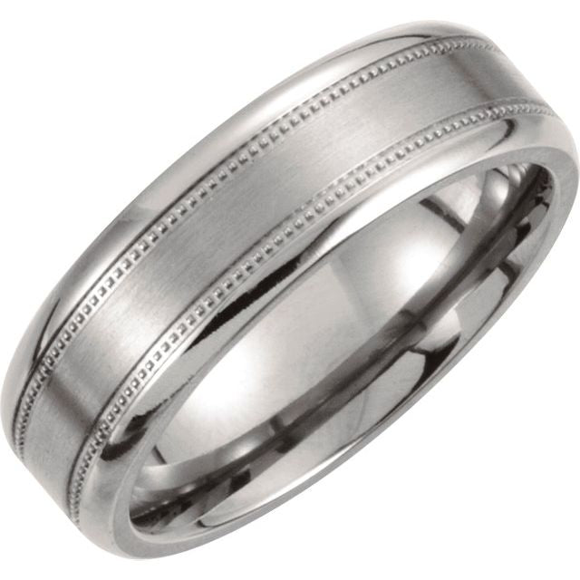 Titanium 7 mm Satin Finish Center & Polished Milgrain Band- Sparkle & Jade-SparkleAndJade.com 