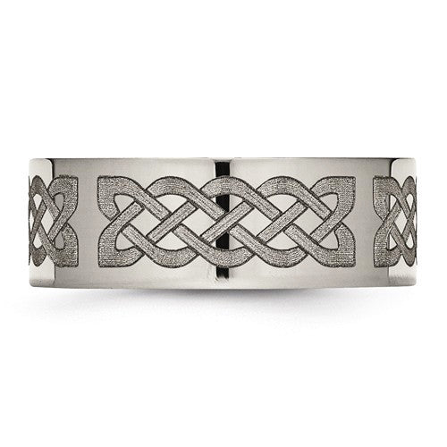 Titanium Flat 8mm Celtic Knot Laser Design Polished Band- Sparkle & Jade-SparkleAndJade.com 