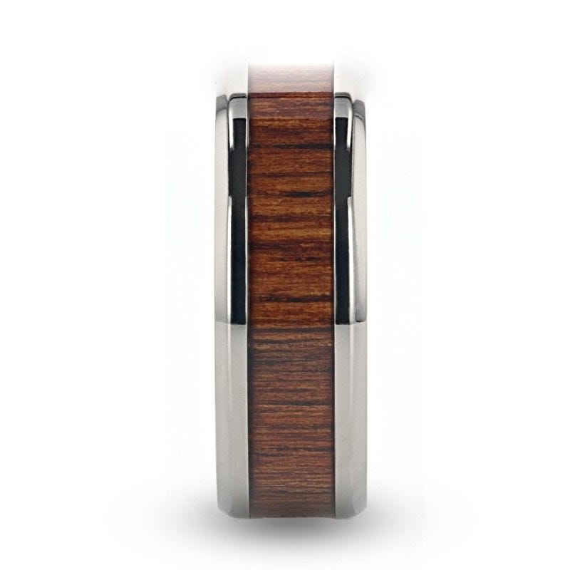 Titanium Polished Finish Koa Wood Inlaid Men’s Wedding Ring with Beveled Edges - 6mm & 8mm - Koan- Sparkle & Jade-SparkleAndJade.com 