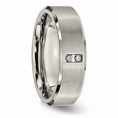 Titanium Satin & Polished Finish 2-Stone Diamonds 7mm Band- Sparkle & Jade-SparkleAndJade.com 