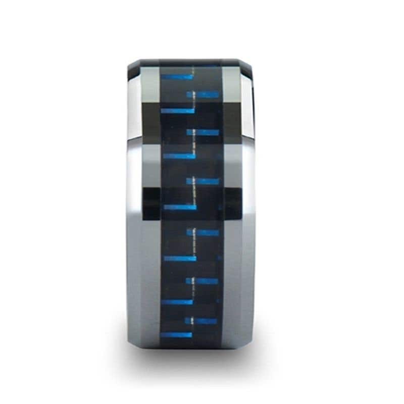 Tungsten Carbide Ring with Black & Blue Carbon Fiber Inlay - 6mm - 10mm - Auxilius- Sparkle & Jade-SparkleAndJade.com 