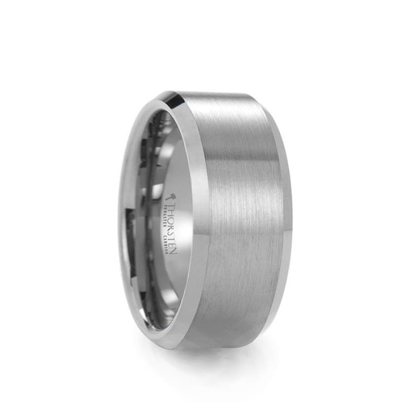 Tungsten Carbide Ring with Brushed Center and Beveled Edges - 10mm - S