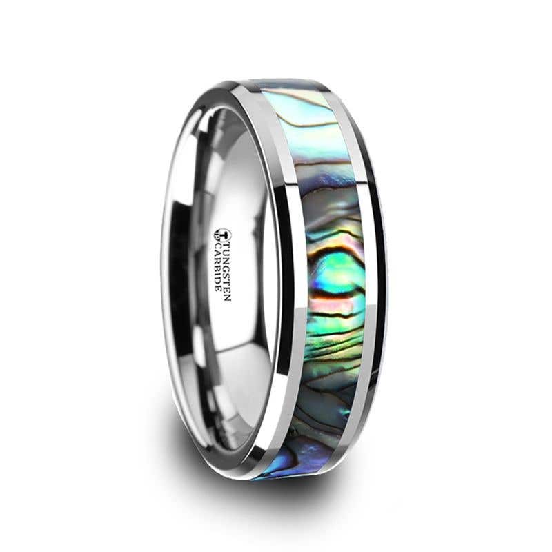 Tungsten Wedding Band with Mother of Pearl Inlay - 4mm - 10mm - Maui- Sparkle & Jade-SparkleAndJade.com W759-TMOP
