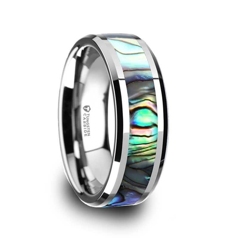 Tungsten Wedding Band with Mother of Pearl Inlay - 4mm - 10mm - Maui- Sparkle & Jade-SparkleAndJade.com W759-TMOP
