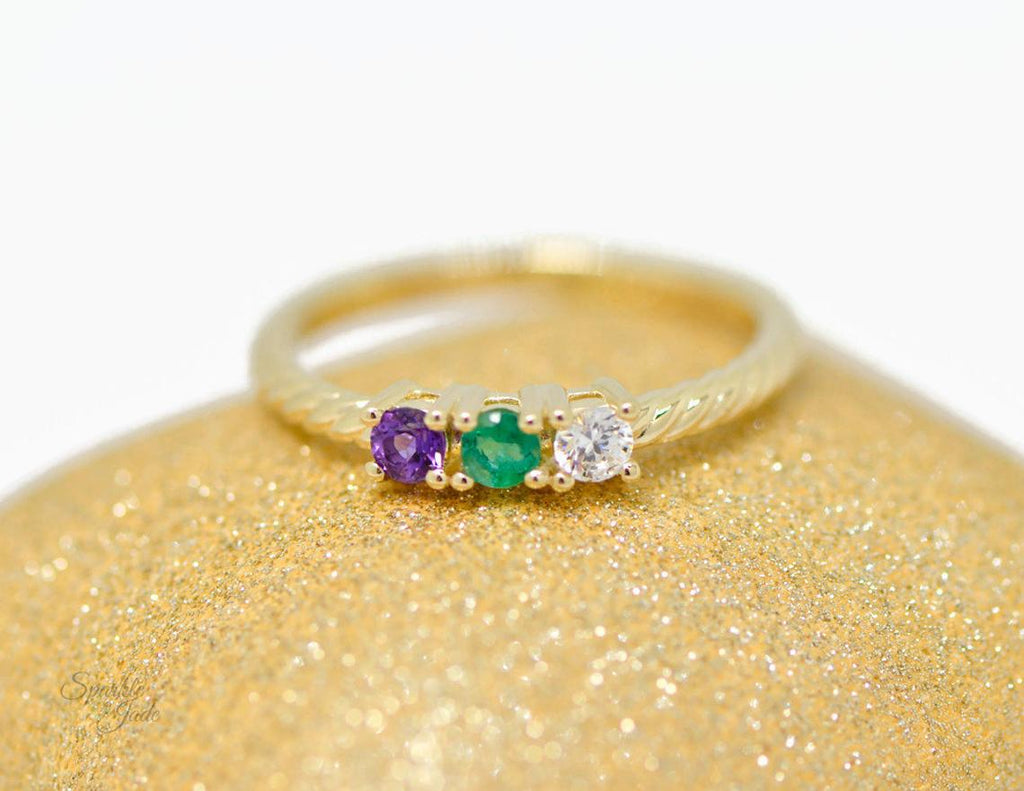 Twisted Band Round Mother's Family Birthstone Ring- Sparkle & Jade-SparkleAndJade.com 