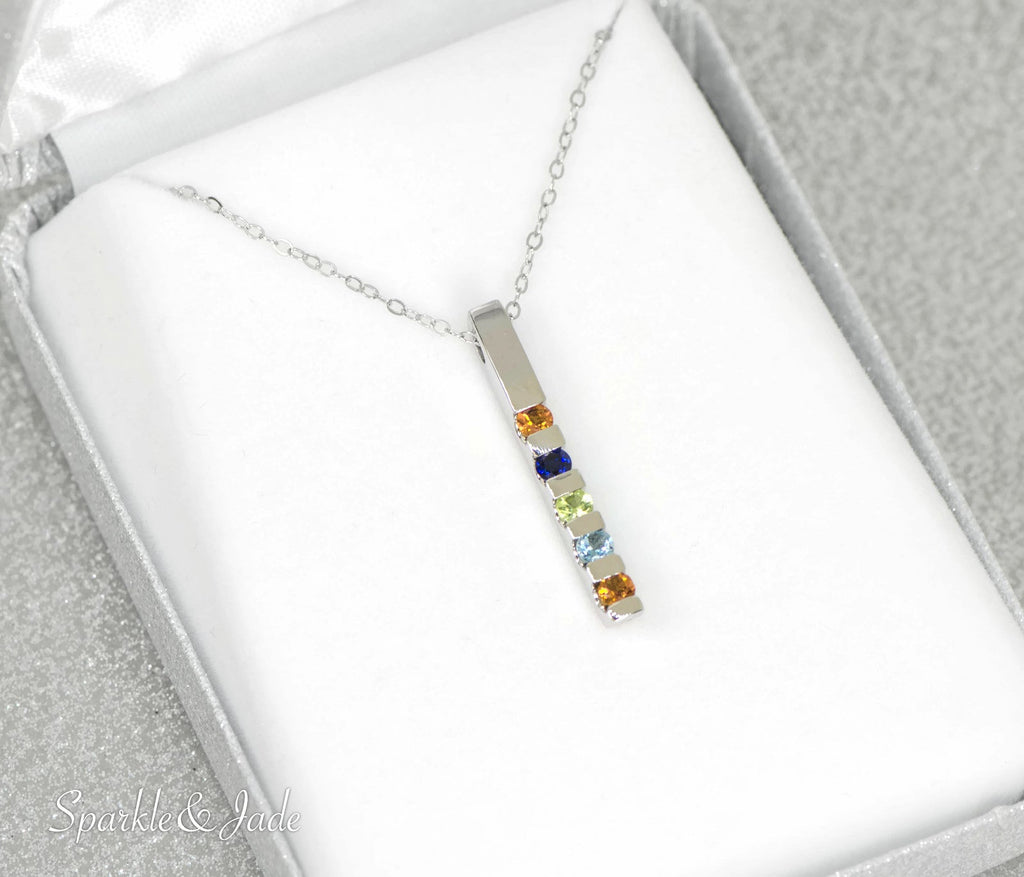 Birthstone necklace bar, family birthstones, silver bar, hanging pendant,  family, gift, mother, grandmother, special mother gift – SM Made