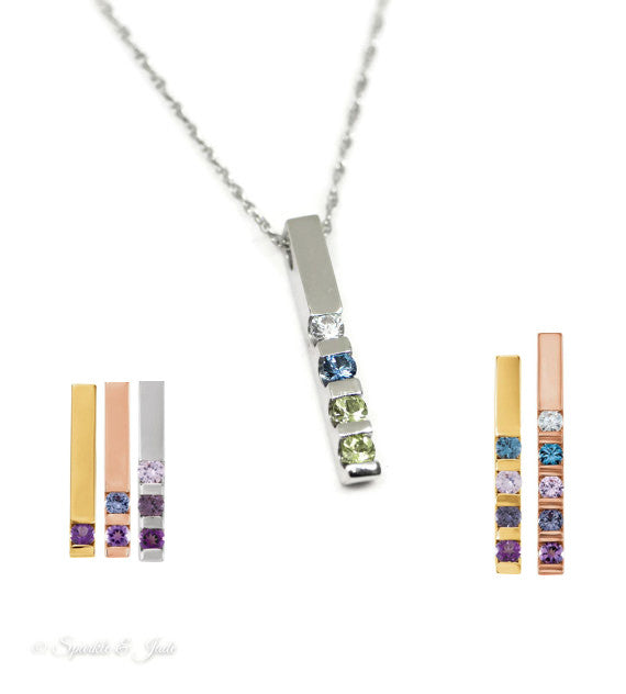 Vertical Bar Family Birthstone Pendant or Necklace- Sparkle & Jade-SparkleAndJade.com 
