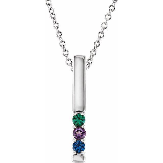 Vertical Bar Prong Set Mother's Family Birthstone Pendant Necklace- Sparkle & Jade-SparkleAndJade.com 