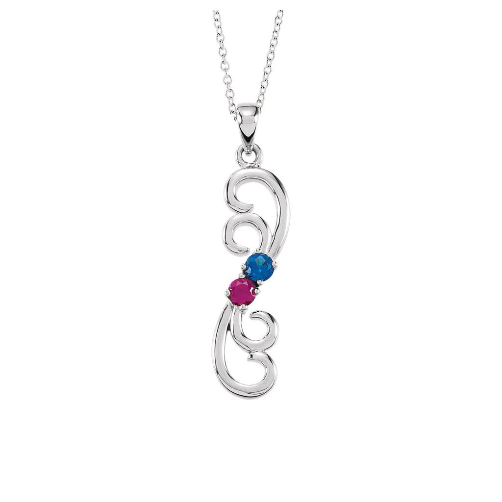 Sterling Silver Heart Name necklace with 2 birthstones 2 child names m –  Glamcarat