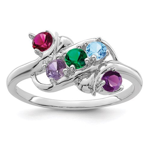 Vertical Mother's Family Birthstone Ring- Sparkle & Jade-SparkleAndJade.com XMR14/3SS