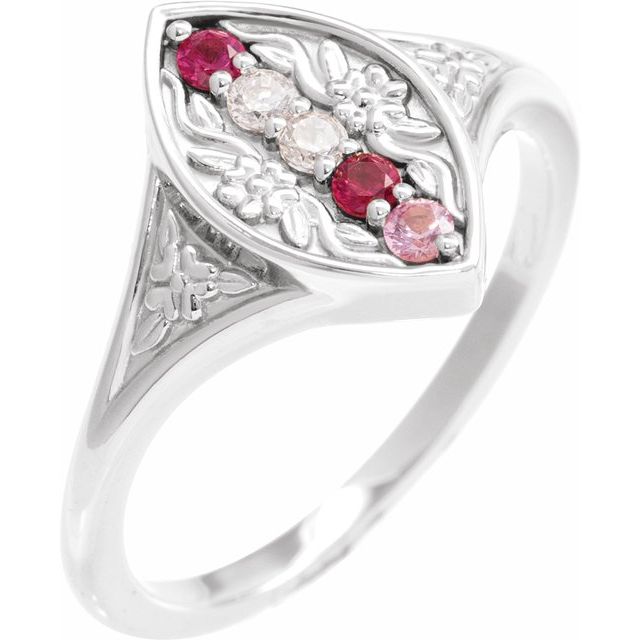 Vintage-Inspired Floral Mother's Family 2mm Birthstone Ring- Sparkle & Jade-SparkleAndJade.com 72371