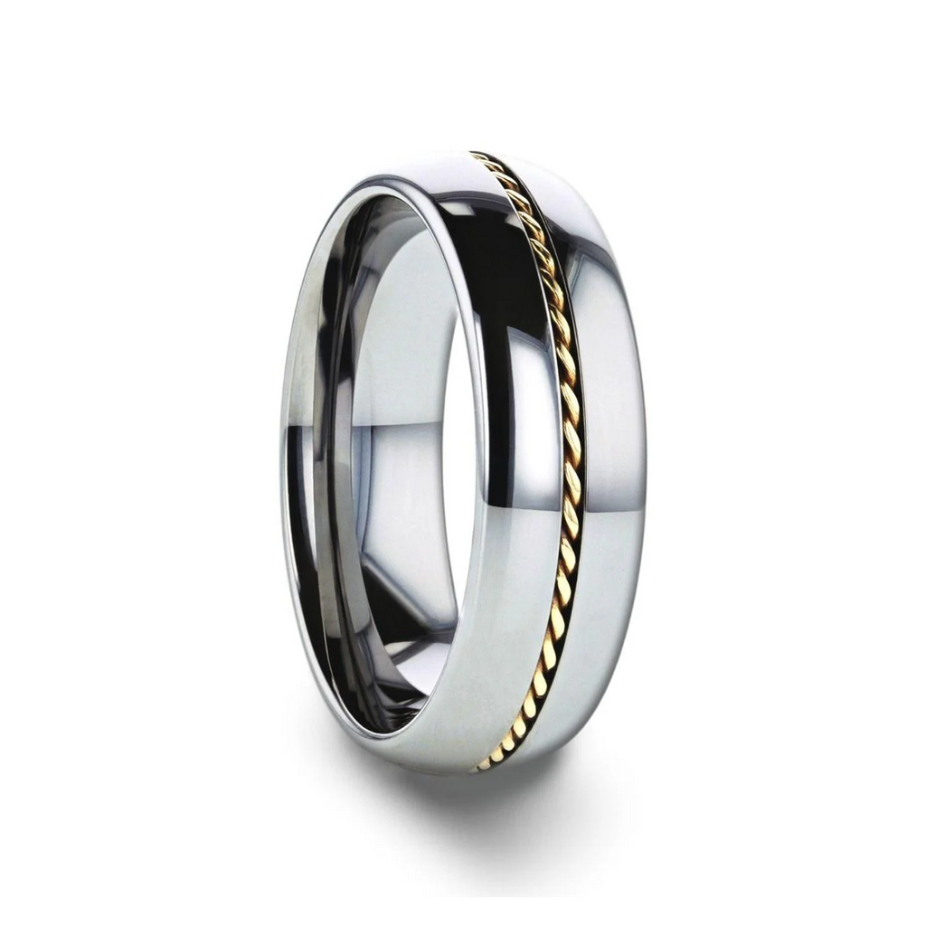 Thorsten GOLDWYN Braided 14k Gold Inlay Domed Tungsten Ring - 6mm or 8mm- Sparkle & Jade-SparkleAndJade.com 