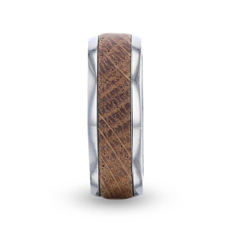 Whiskey Barrel Wood Inlaid Titanium Men's Wedding Band With Domed Polished Edges Made From Genuine Whiskey Barrels - 8mm - Stave- Sparkle & Jade-SparkleAndJade.com 