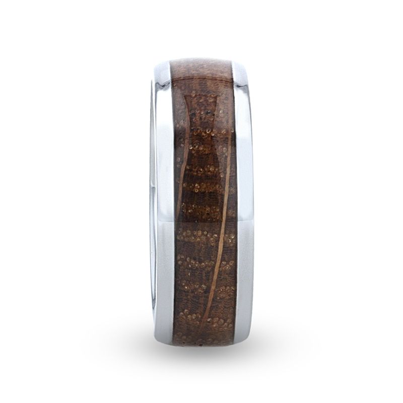 Whiskey Barrel Inlaid Tungsten Men's Wedding Band With Domed Polished Edges Made From Genuine Whiskey Barrels - 8mm - FORMENT- Sparkle & Jade-SparkleAndJade.com 