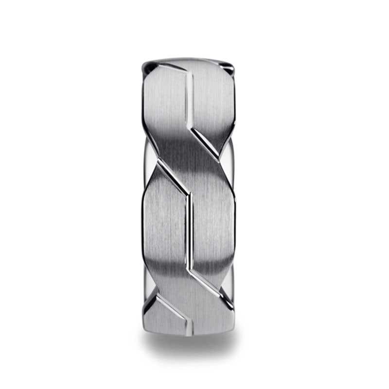 White Tungsten Ring with Brushed Carved Infinity Symbol Design - 6mm 8mm or 10mm - FOREVER- Sparkle & Jade-SparkleAndJade.com 