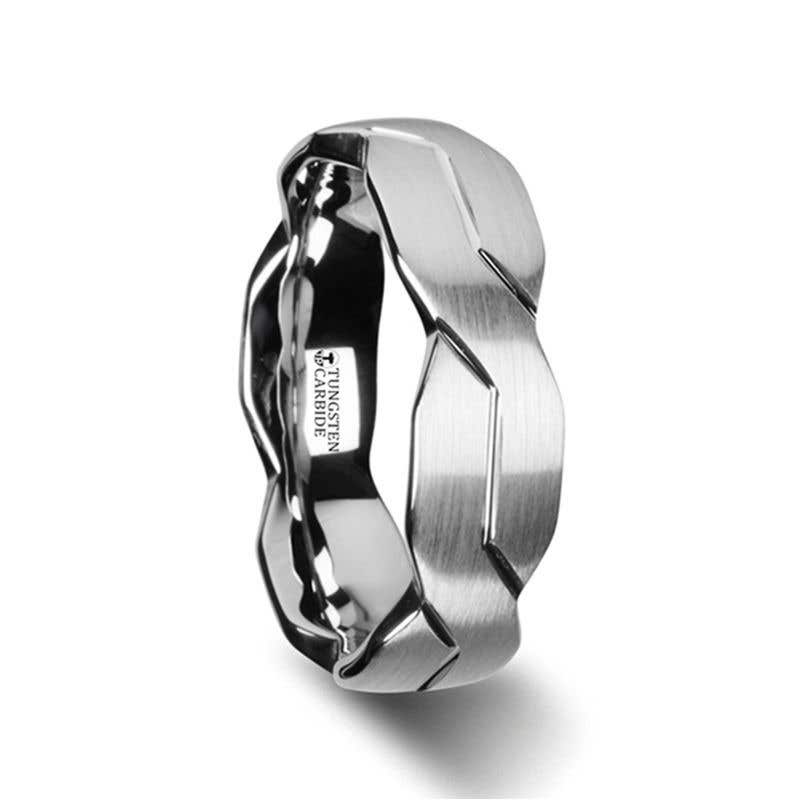White Tungsten Ring with Brushed Carved Infinity Symbol Design - 6mm 8mm or 10mm - FOREVER- Sparkle & Jade-SparkleAndJade.com W2963-BTCI