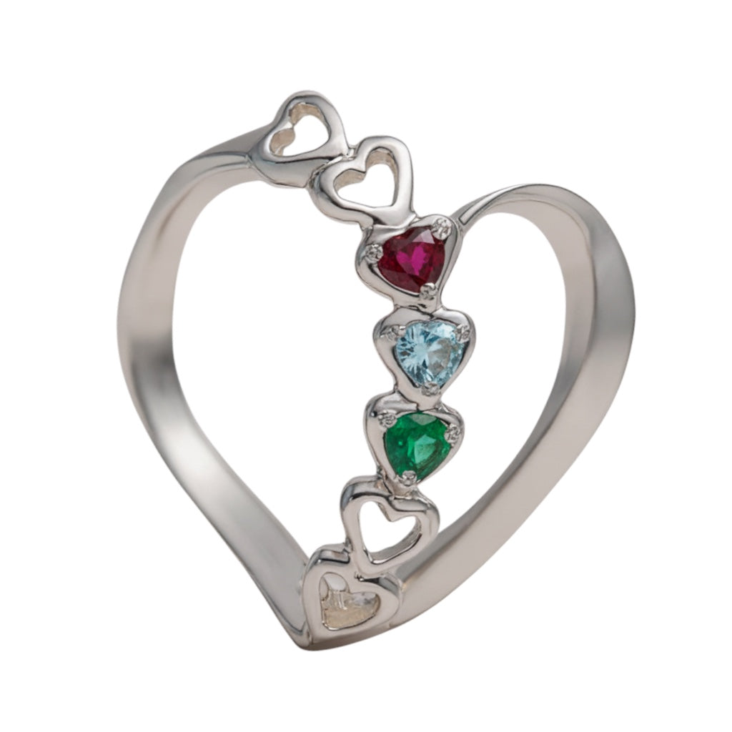 14k Gold Mother's Family Hearts Slide Pendant with Birthstones- Sparkle & Jade-SparkleAndJade.com 