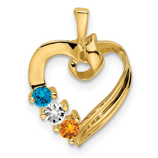 14k Gold Mother's Family Heart Pendant with Birthstones- Sparkle & Jade-SparkleAndJade.com XMP52/3