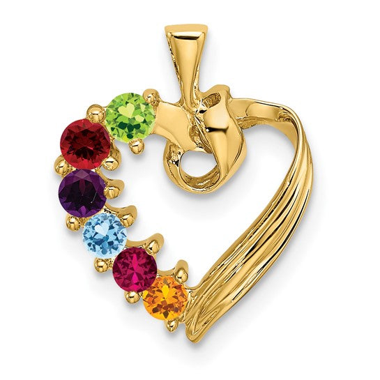 14k Gold Mother's Family Heart Pendant with Birthstones- Sparkle & Jade-SparkleAndJade.com XMP52/6