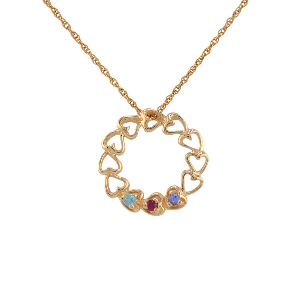 14k Gold Mother's Family Circle of Hearts Slide Pendant- Sparkle & Jade-SparkleAndJade.com 