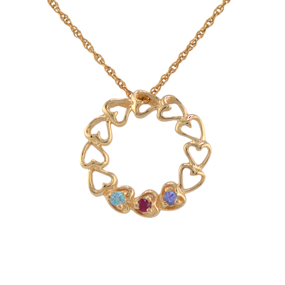 14k Gold Mother's Family Circle of Hearts Slide Pendant- Sparkle & Jade-SparkleAndJade.com 