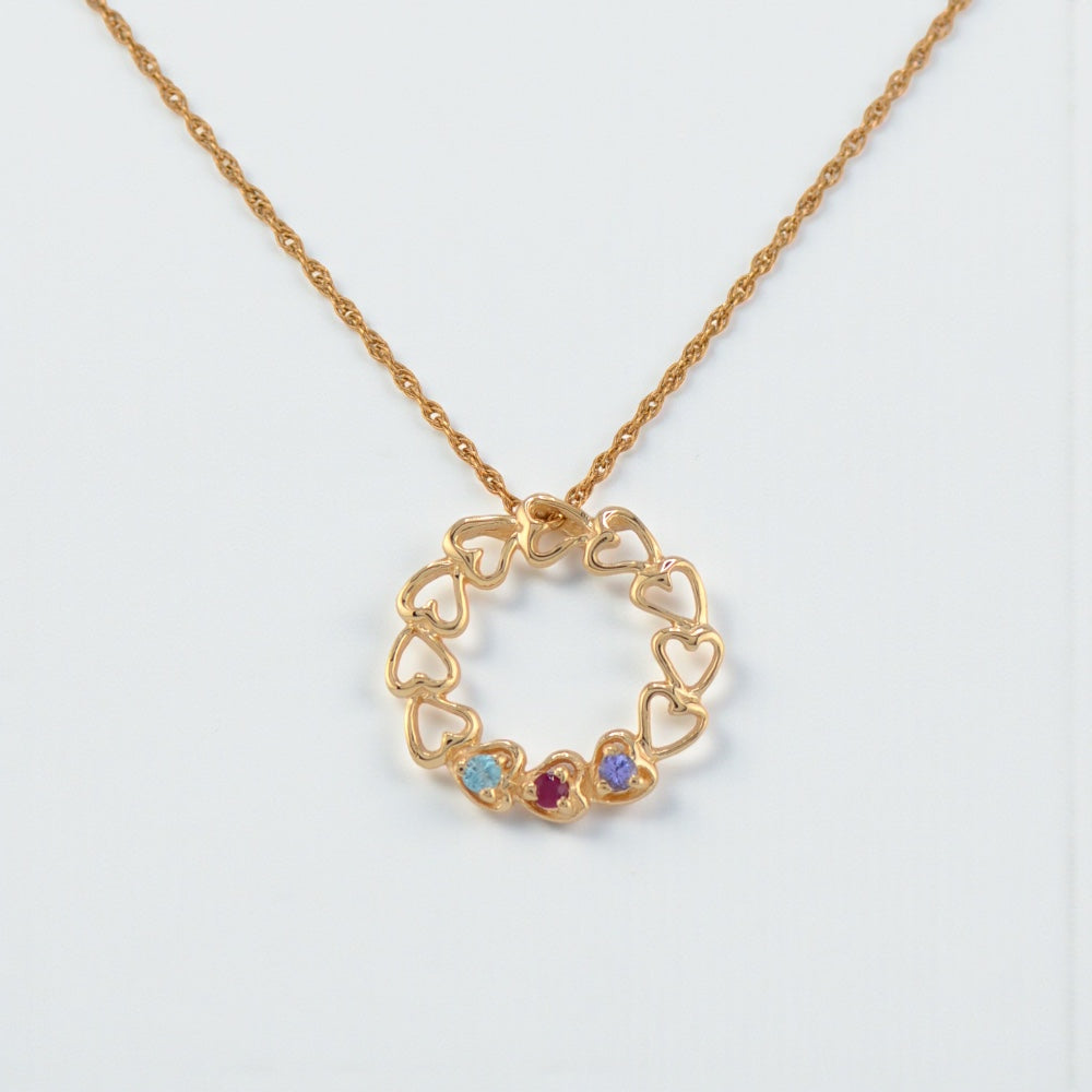 14k Gold Mother's Family Circle of Hearts Slide Pendant- Sparkle & Jade-SparkleAndJade.com 